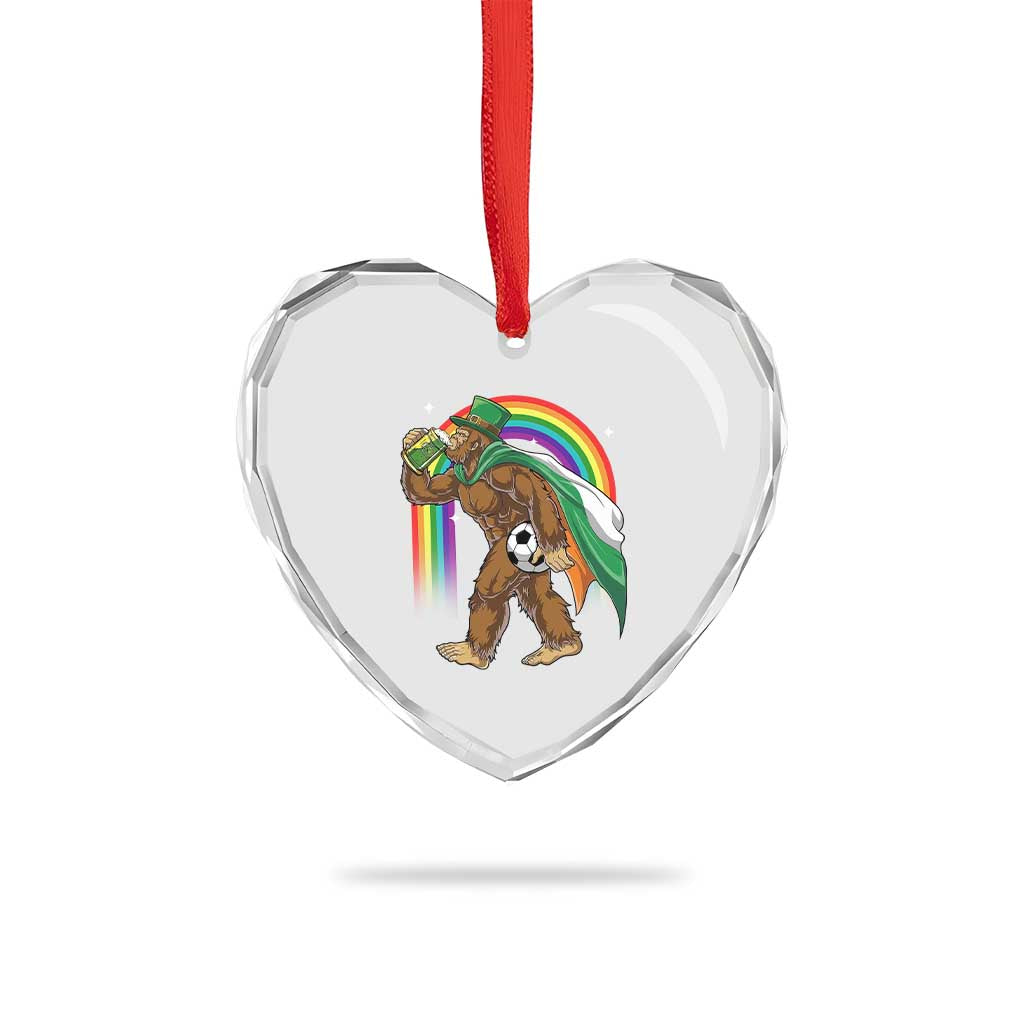 Funny Bigfoot Drinking Beer Heart Crystal Glass Ornament St Patricks Day Soccer Lover