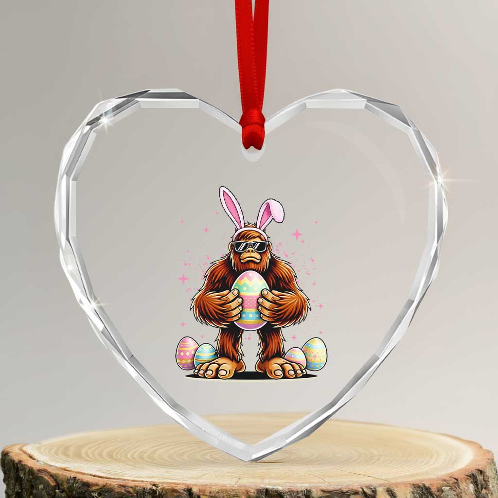 Funny Bigfoot Easter Day Bunny Sasquatch Egg Heart Crystal Glass Ornament