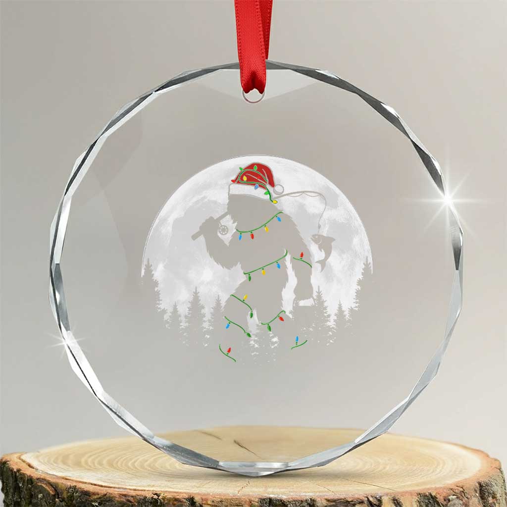 Funny Bigfoot Fishing Christmas Crystal Glass Ornament Sasquatch Moon Fisherman TS14