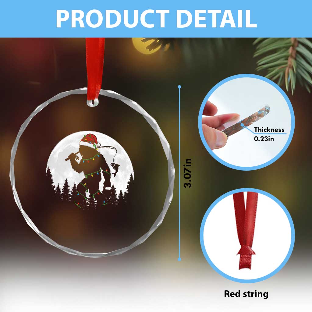 Funny Bigfoot Fishing Christmas Crystal Glass Ornament Sasquatch Moon Fisherman TS14