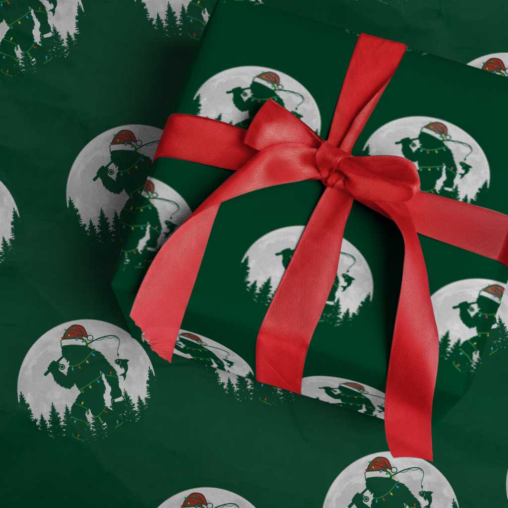 Funny Bigfoot Fishing Christmas Wrapping Paper Roll Sasquatch Moon Fisherman - Wonder Print Shop