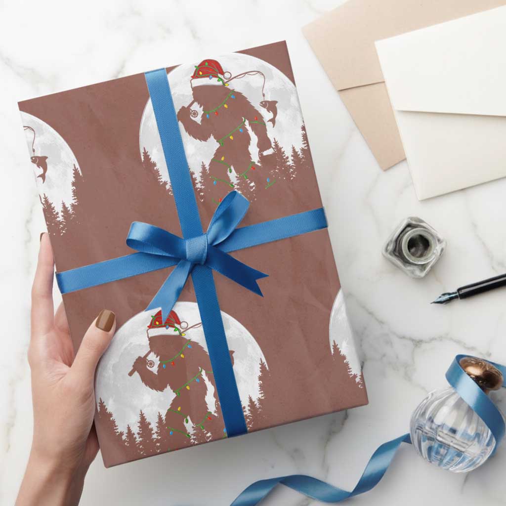 Funny Bigfoot Fishing Christmas Wrapping Paper Roll Sasquatch Moon Fisherman - Wonder Print Shop