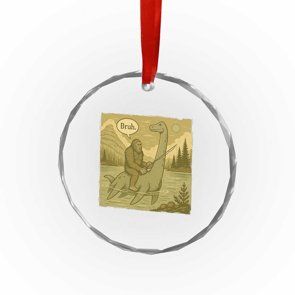 Funny Bigfoot Fishing Crystal Glass Ornament Sasquatch Loch Ness Monster Introvert Bruh - Wonder Print Shop