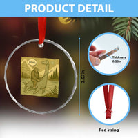 Funny Bigfoot Fishing Crystal Glass Ornament Sasquatch Loch Ness Monster Introvert Bruh - Wonder Print Shop