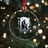 Funny Bigfoot Fishing Crystal Glass Ornament Sasquatch Riding Nessie Cryptid Moon Night - Wonder Print Shop