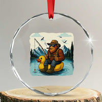 Funny Bigfoot Fishing Crystal Glass Ornament Sasquatch Sitting Rubber Duckie Cruise - Wonder Print Shop
