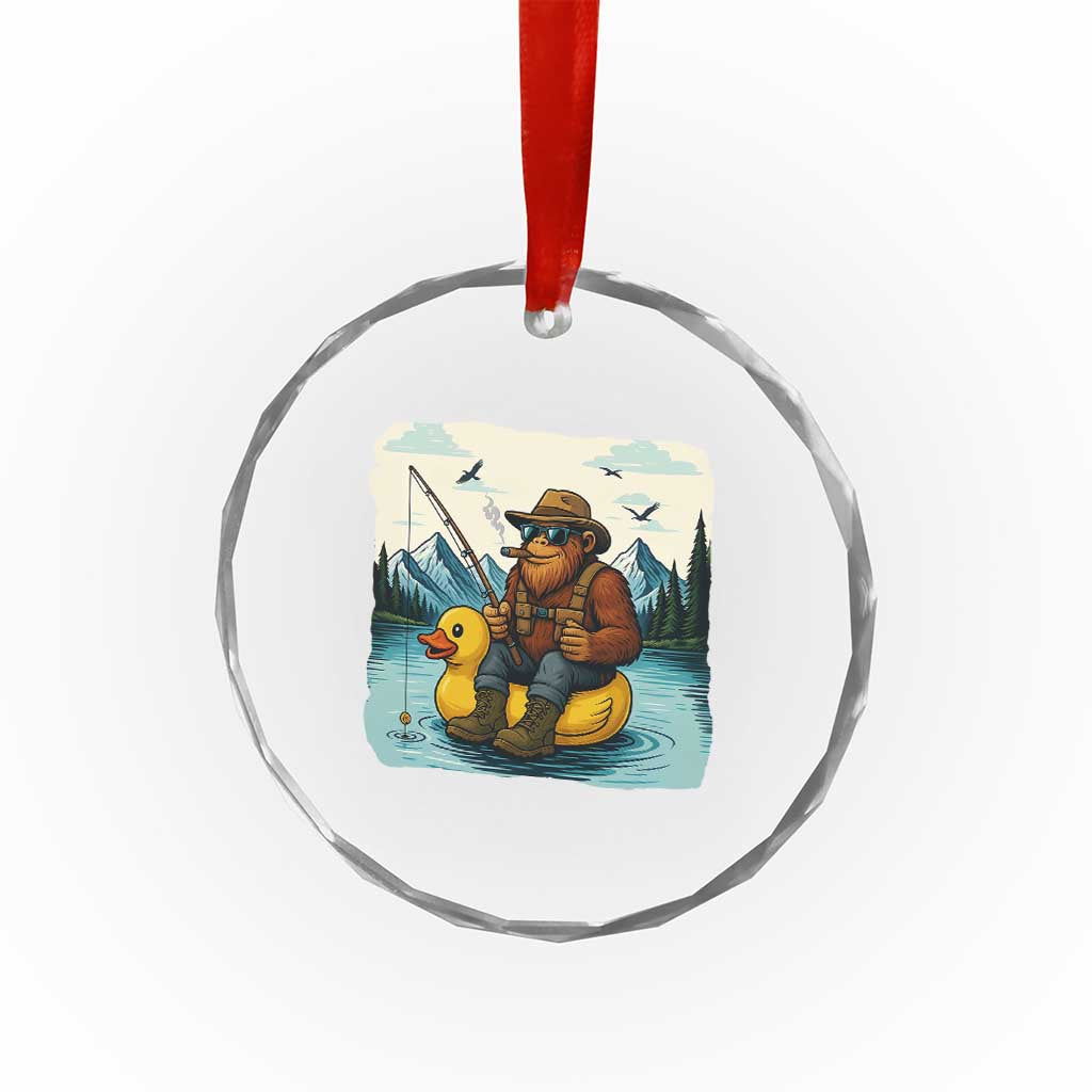 Funny Bigfoot Fishing Crystal Glass Ornament Sasquatch Sitting Rubber Duckie Cruise - Wonder Print Shop