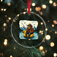 Funny Bigfoot Fishing Crystal Glass Ornament Sasquatch Sitting Rubber Duckie Cruise - Wonder Print Shop