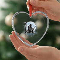 Funny Bigfoot Fishing Heart Crystal Glass Ornament Sasquatch Riding Nessie Cryptid Moon Night - Wonder Print Shop