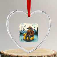 Funny Bigfoot Fishing Heart Crystal Glass Ornament Sasquatch Sitting Rubber Duckie Cruise - Wonder Print Shop