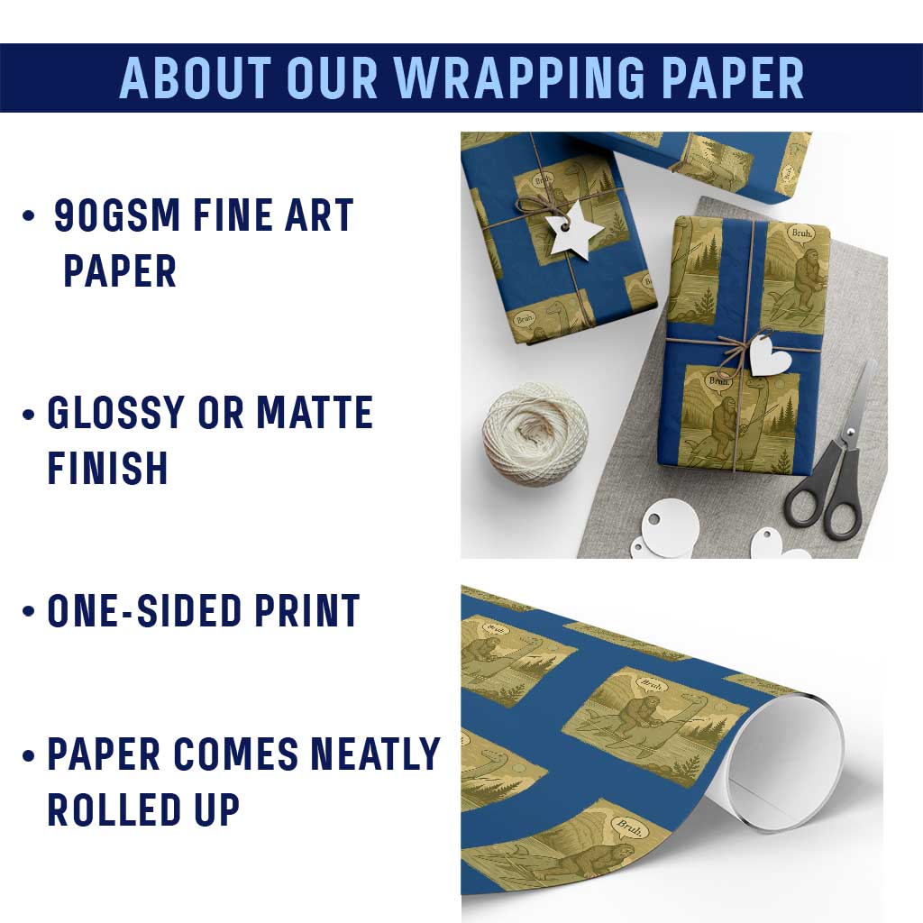 Funny Bigfoot Fishing Wrapping Paper Roll Sasquatch Loch Ness Monster Introvert Bruh - Wonder Print Shop