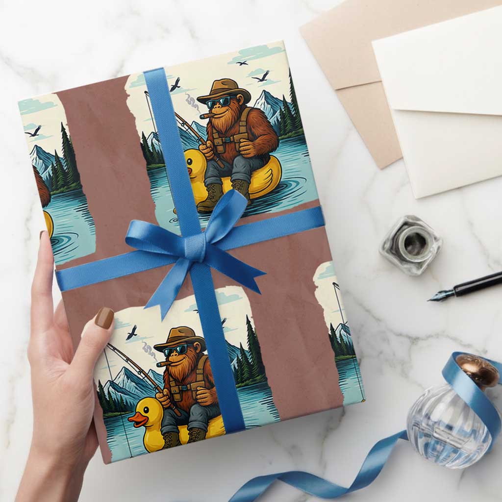 Funny Bigfoot Fishing Wrapping Paper Roll Sasquatch Sitting Rubber Duckie Cruise - Wonder Print Shop