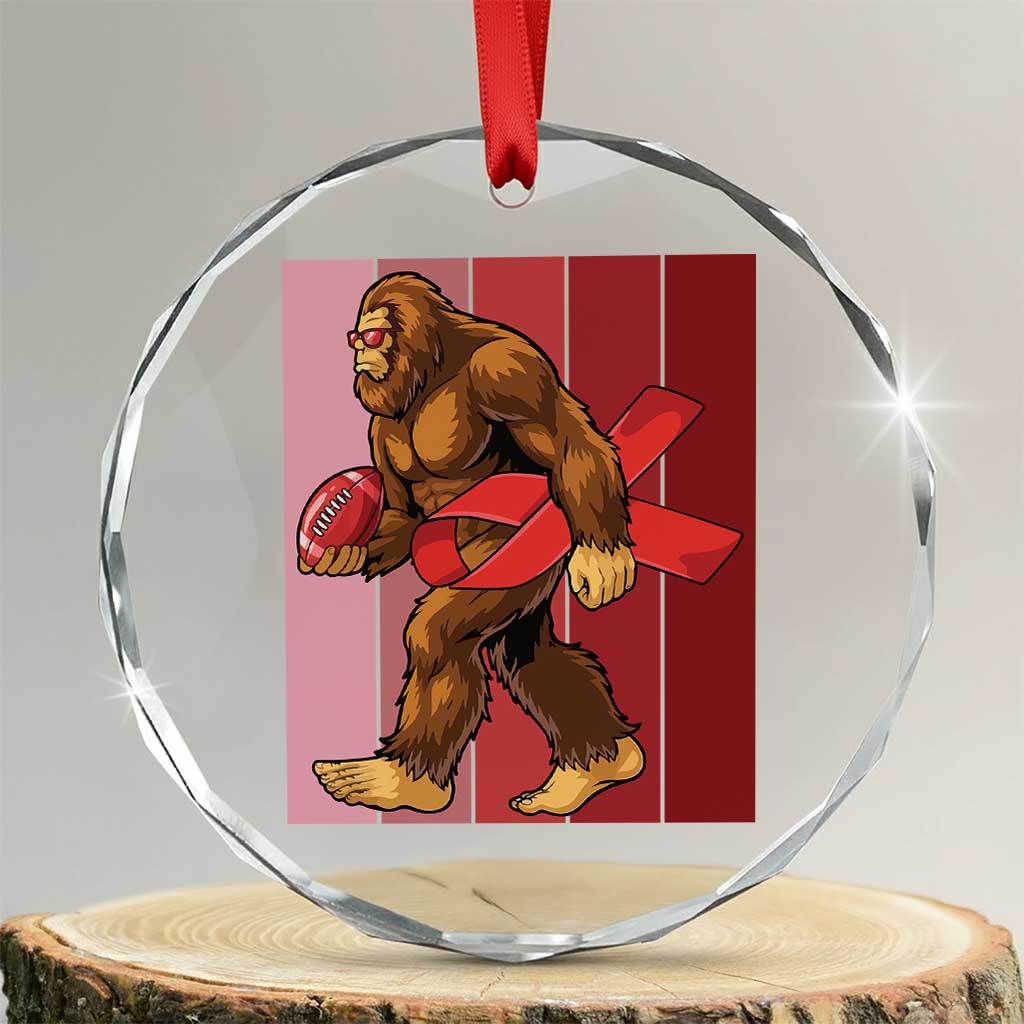 Funny Bigfoot Football HIV Awareness Crystal Glass Ornament Red Ribbon Retro Vintage Style Gift - Wonder Print Shop