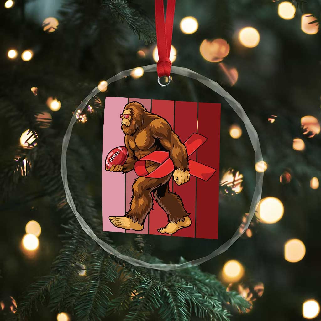 Funny Bigfoot Football HIV Awareness Crystal Glass Ornament Red Ribbon Retro Vintage Style Gift - Wonder Print Shop