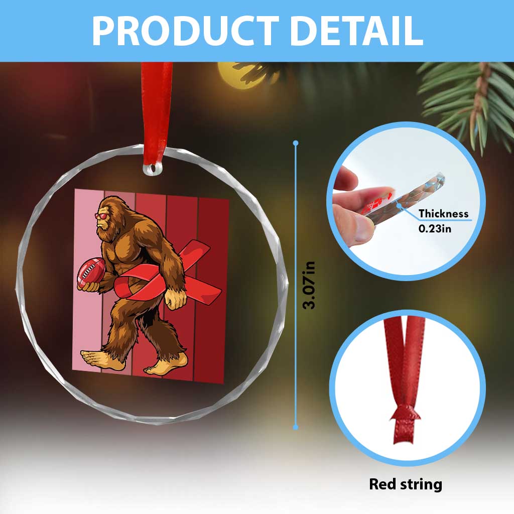 Funny Bigfoot Football HIV Awareness Crystal Glass Ornament Red Ribbon Retro Vintage Style Gift - Wonder Print Shop