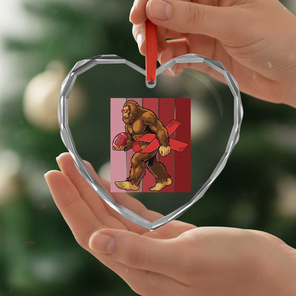 Funny Bigfoot Football HIV Awareness Heart Crystal Glass Ornament Red Ribbon Retro Vintage Style Gift - Wonder Print Shop