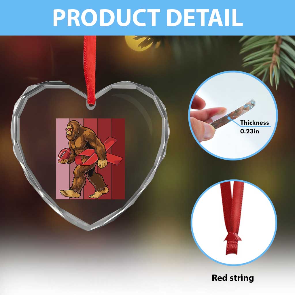 Funny Bigfoot Football HIV Awareness Heart Crystal Glass Ornament Red Ribbon Retro Vintage Style Gift - Wonder Print Shop