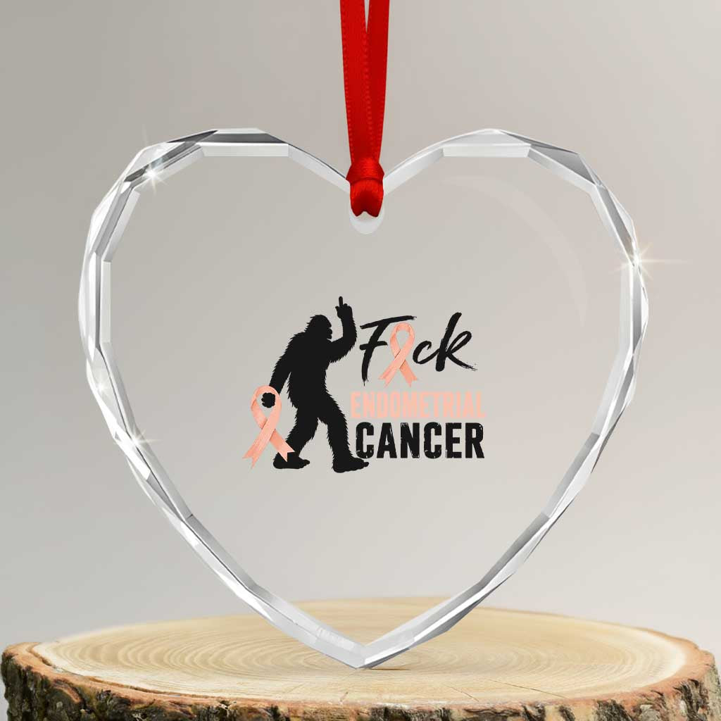 Funny Bigfoot Fuck Endometrial Cancer Awareness Gift Heart Crystal Glass Ornament
