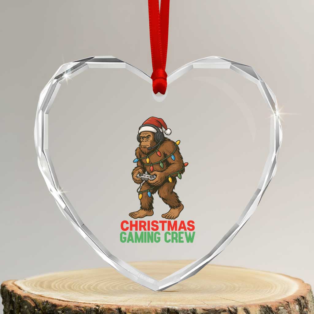 Funny Bigfoot Gamer Christmas Heart Crystal Glass Ornament - Wonder Print Shop