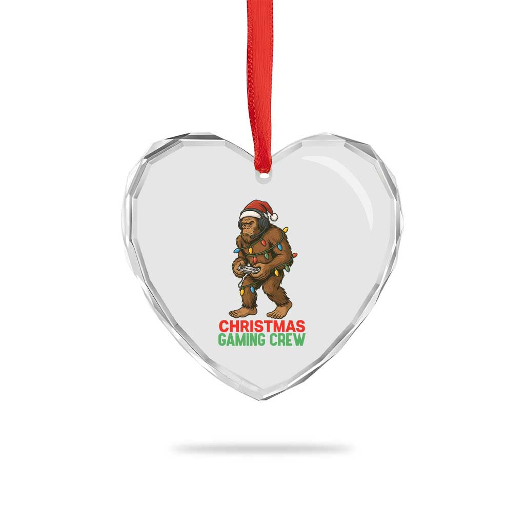 Funny Bigfoot Gamer Christmas Heart Crystal Glass Ornament - Wonder Print Shop
