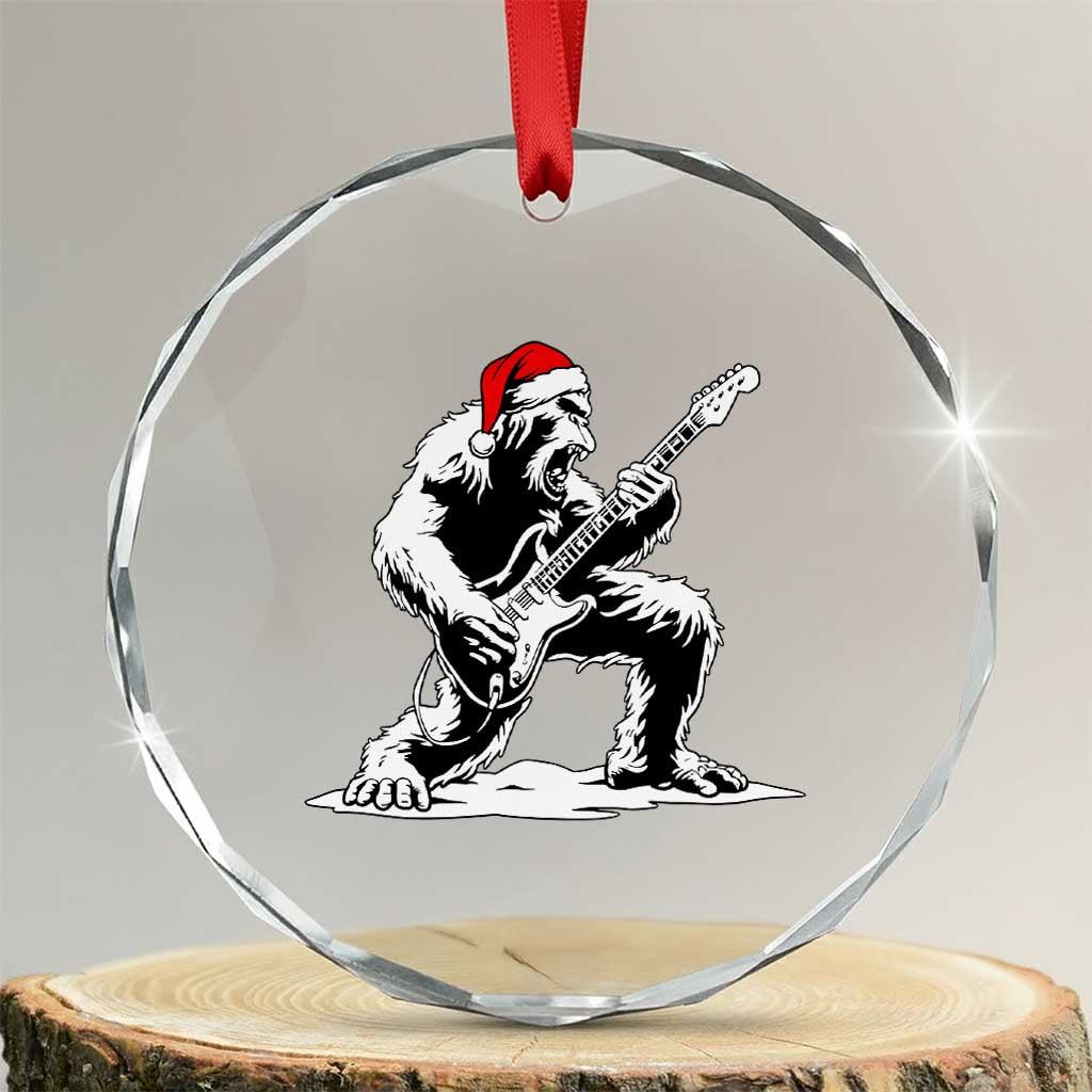 Funny Bigfoot Guitar Crystal Glass Ornament Rock and Roll Christmas - Wonder Print Shop