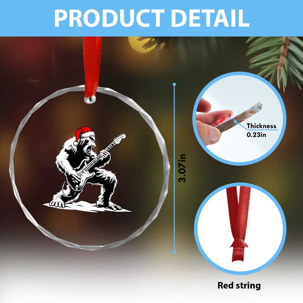 Funny Bigfoot Guitar Crystal Glass Ornament Rock and Roll Christmas - Wonder Print Shop