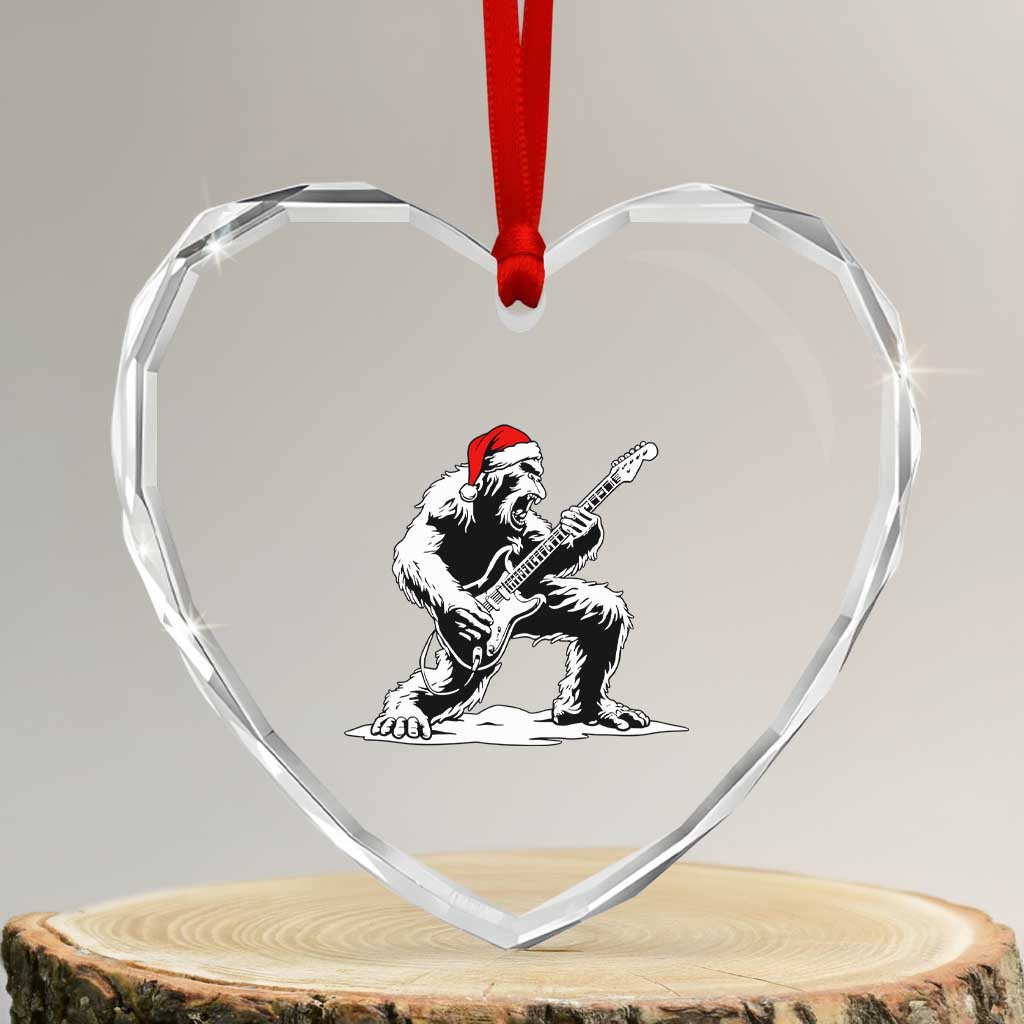 Funny Bigfoot Guitar Heart Crystal Glass Ornament Rock and Roll Christmas - Wonder Print Shop
