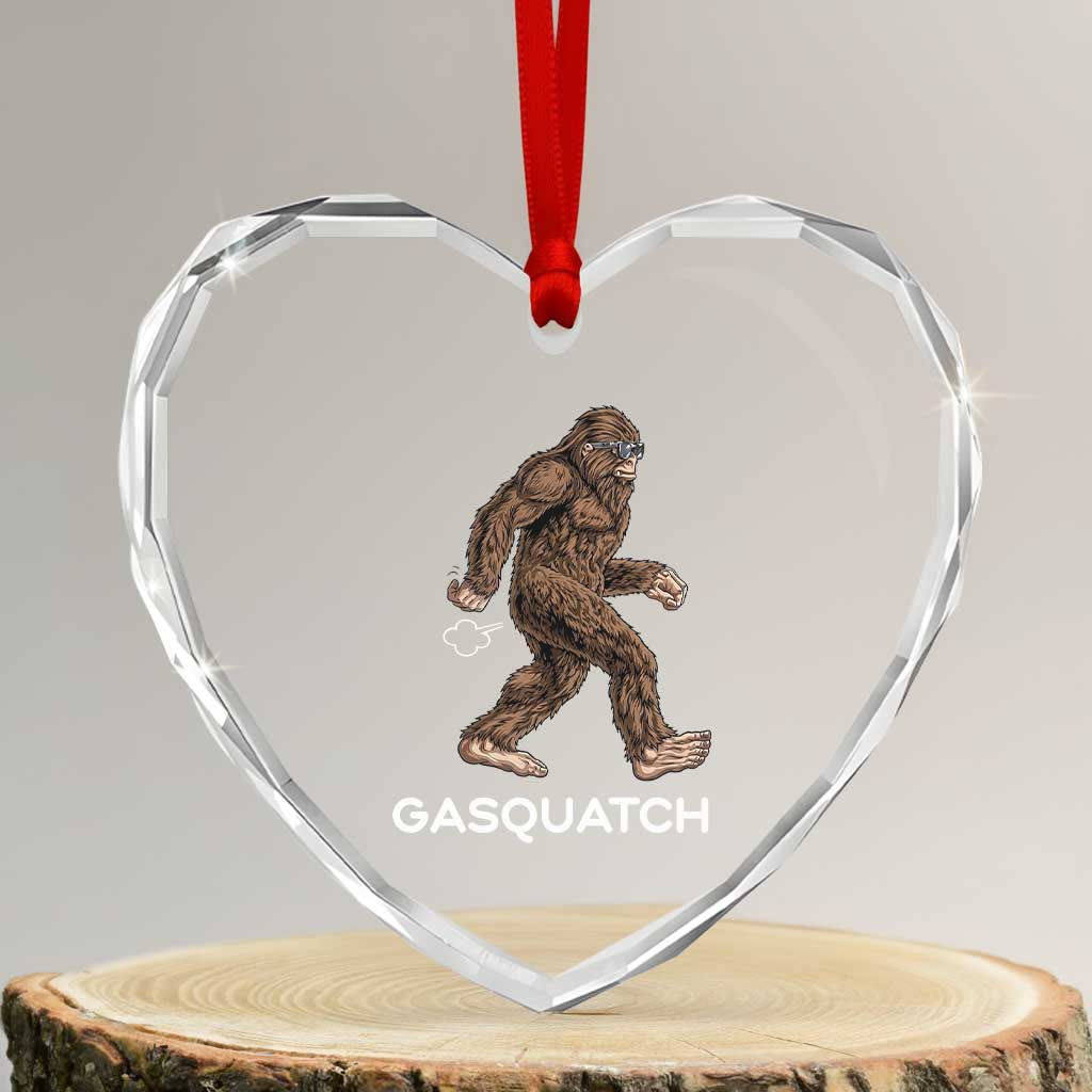 Funny Bigfoot Heart Crystal Glass Ornament Gasquatch Gassy Sasquatch Fart Meme