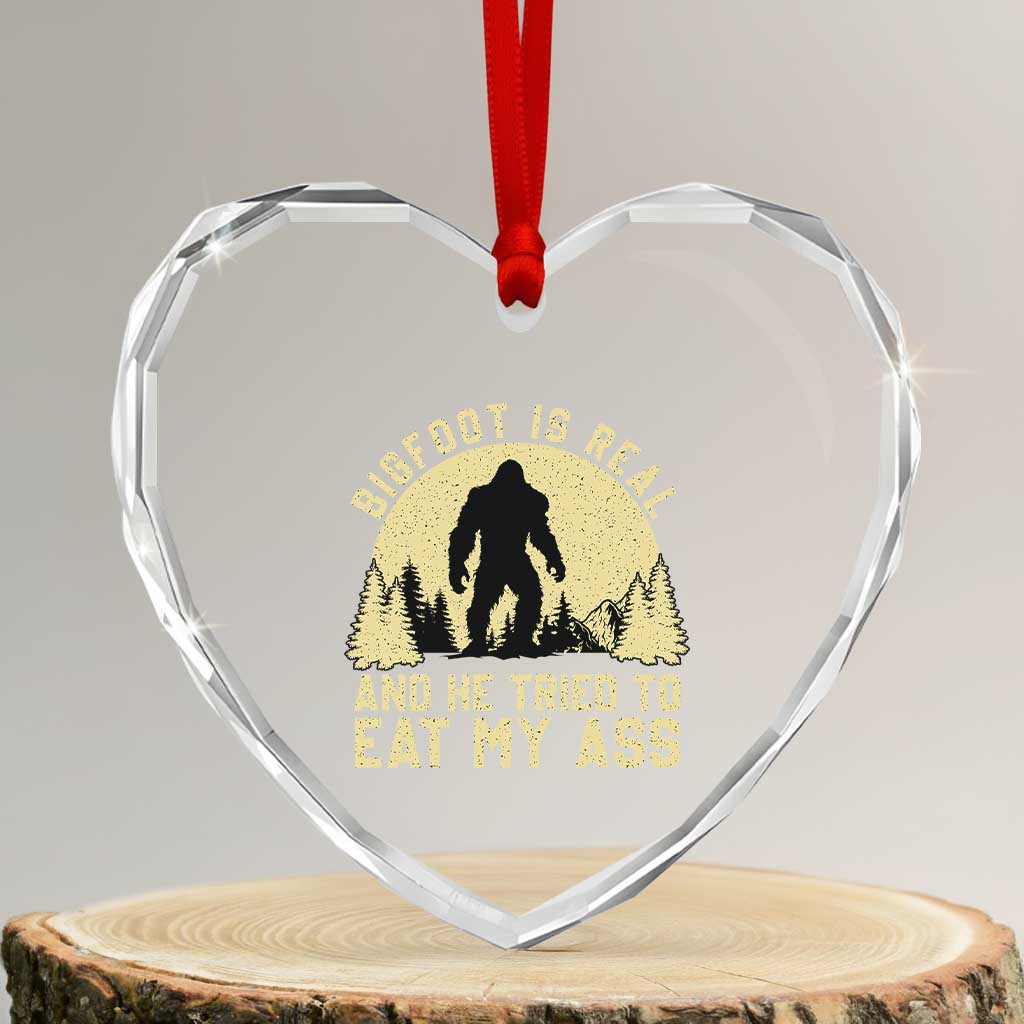 Funny Bigfoot Heart Crystal Glass Ornament Sasquatch Big Foot Eat My Ass Vintage Cryptid Meme - Wonder Print Shop