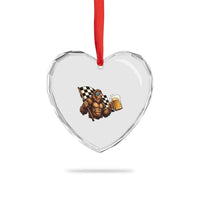 Funny Bigfoot Heart Crystal Glass Ornament Sasquatch Drinking Beer Racing Car - Wonder Print Shop