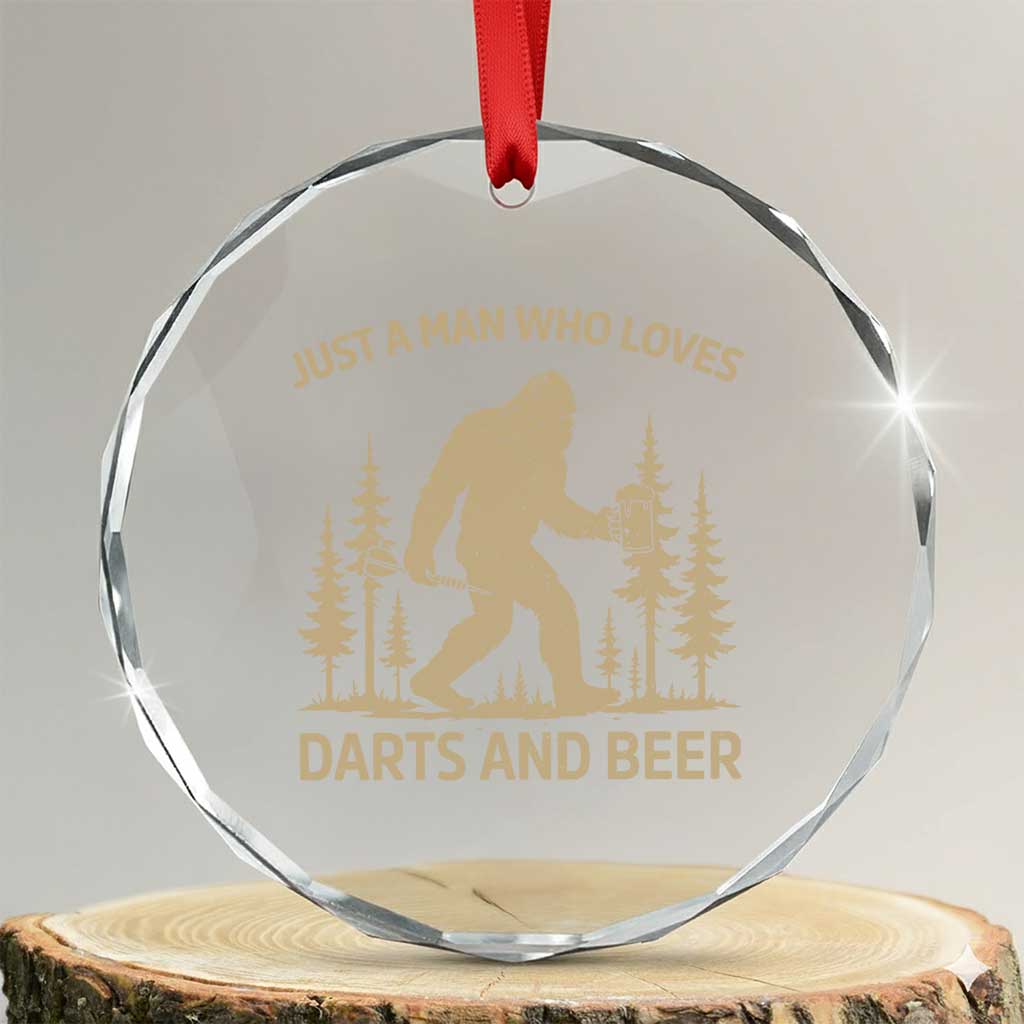 Funny Bigfoot Just A Man Who Loves Darts And Beer Gift Crystal Glass Ornament - Wonder Print Shop