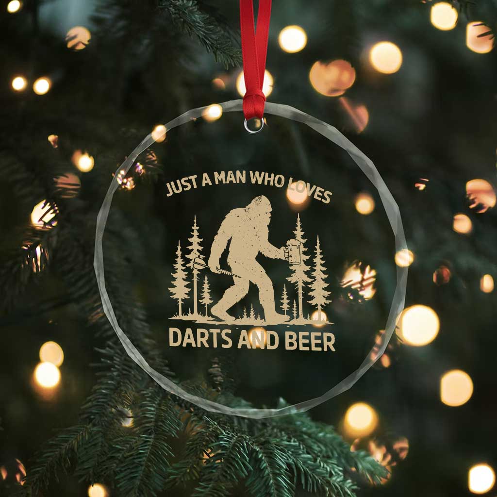 Funny Bigfoot Just A Man Who Loves Darts And Beer Gift Crystal Glass Ornament - Wonder Print Shop