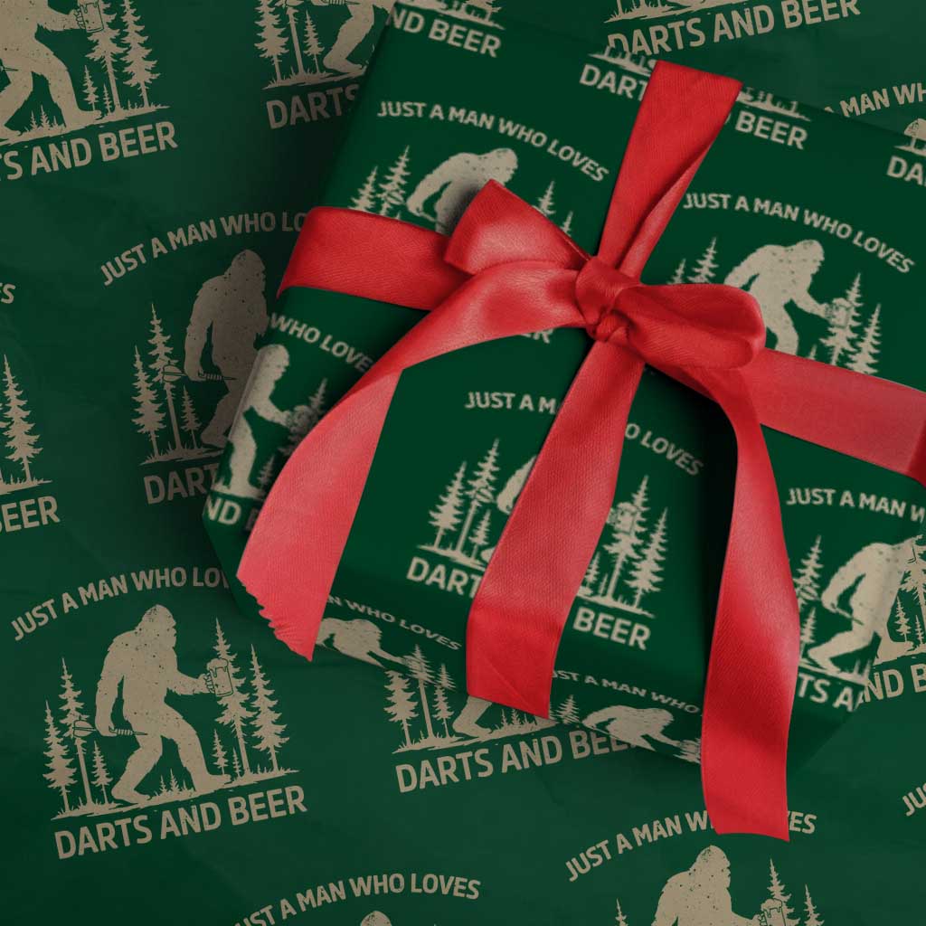 Funny Bigfoot Just A Man Who Loves Darts And Beer Gift Wrapping Paper Roll - Wonder Print Shop