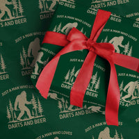 Funny Bigfoot Just A Man Who Loves Darts And Beer Gift Wrapping Paper Roll - Wonder Print Shop