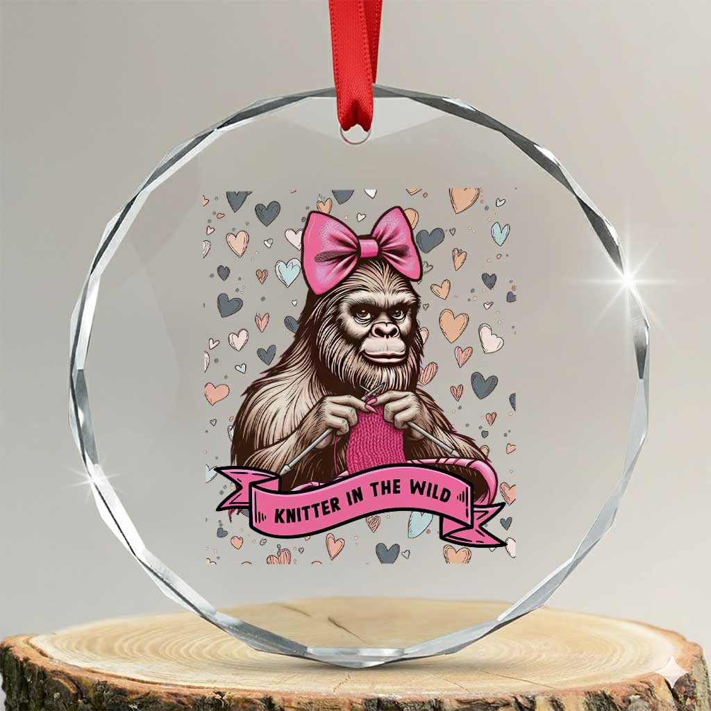 Funny Bigfoot Knitting Crystal Glass Ornament Knitter In The Wild TS12