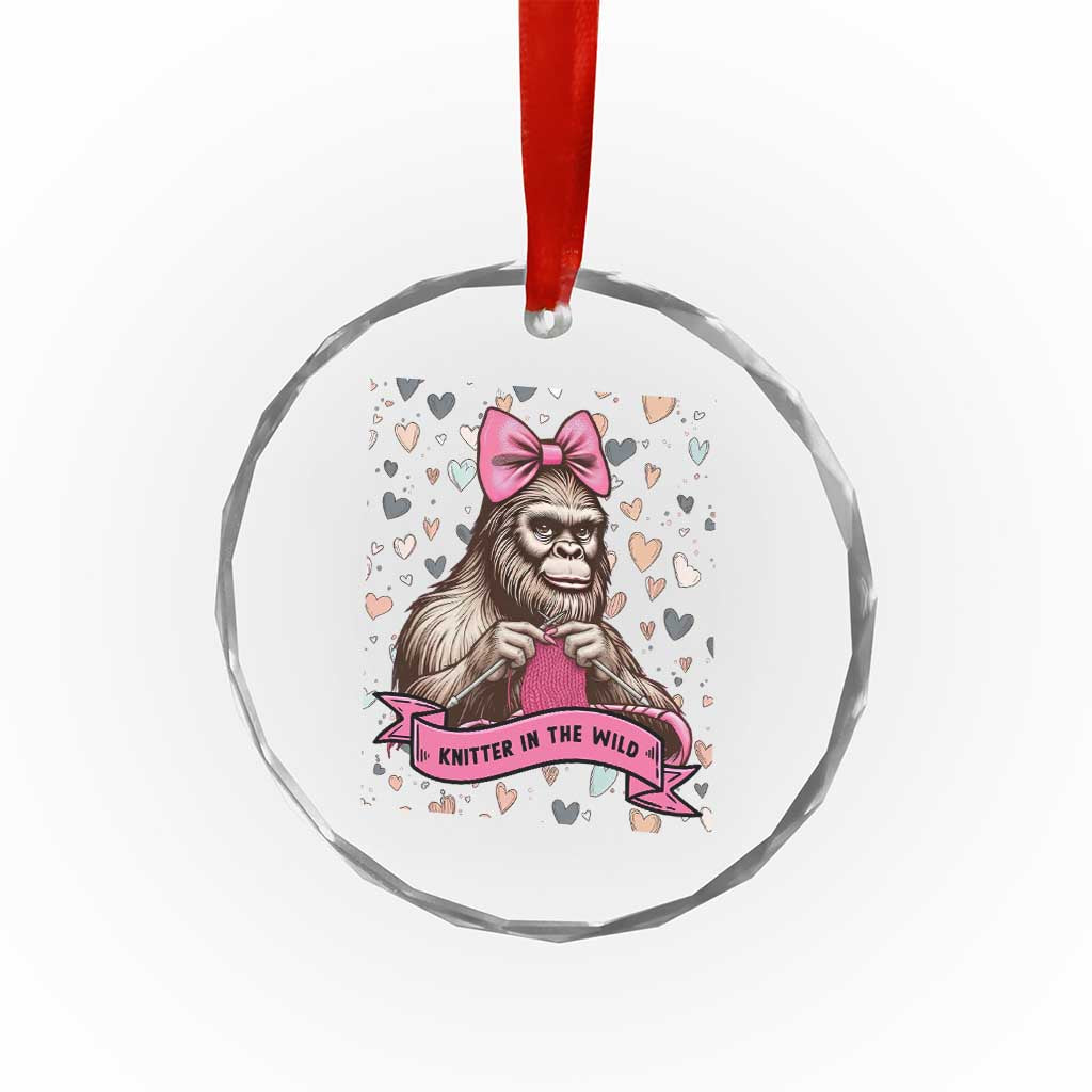 Funny Bigfoot Knitting Crystal Glass Ornament Knitter In The Wild TS12