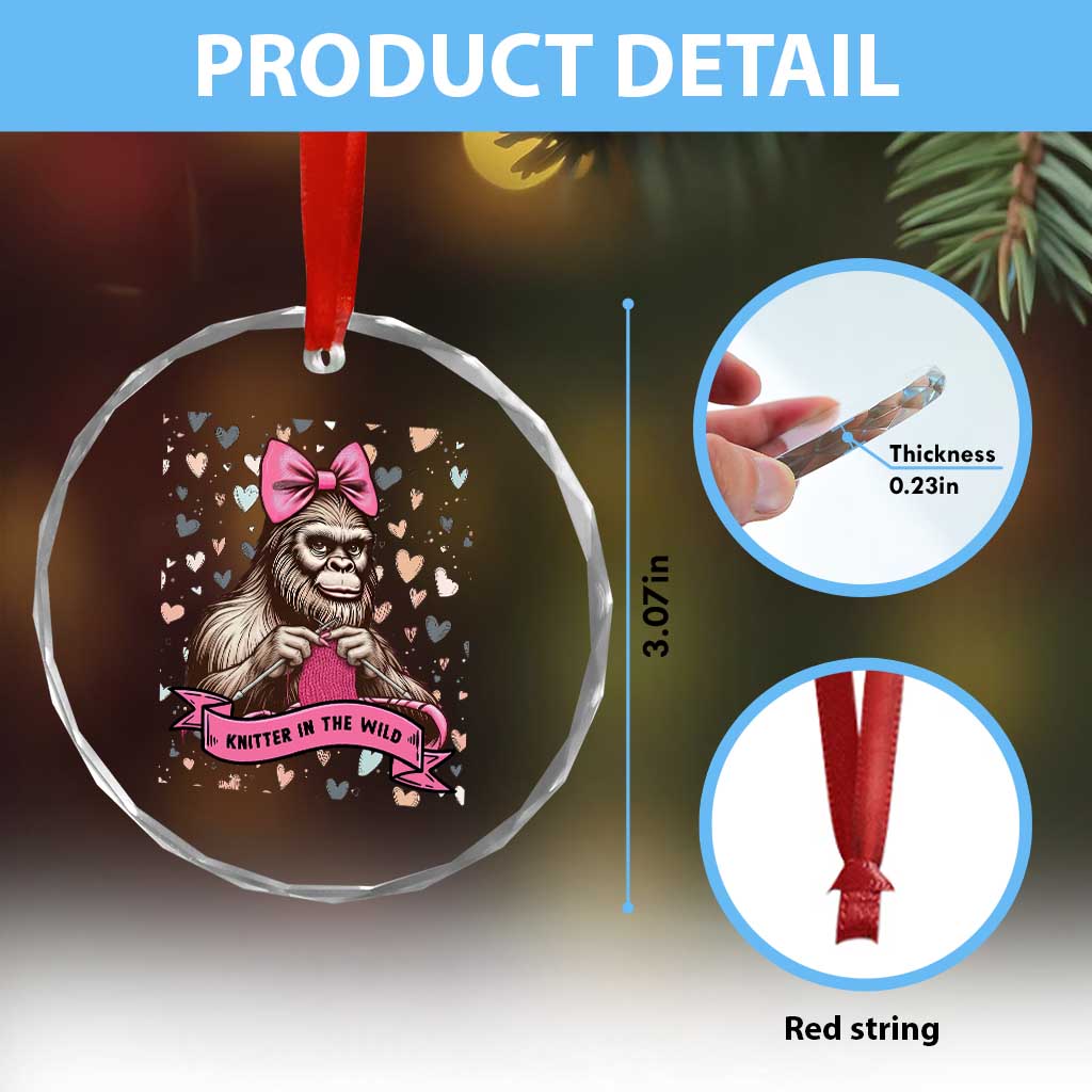 Funny Bigfoot Knitting Crystal Glass Ornament Knitter In The Wild TS12