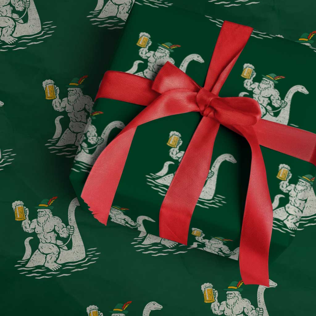 Funny Bigfoot Loch Ness Monster Oktoberfest Wrapping Paper Roll German Oktoberfest Sasquatch Drinking - Wonder Print Shop