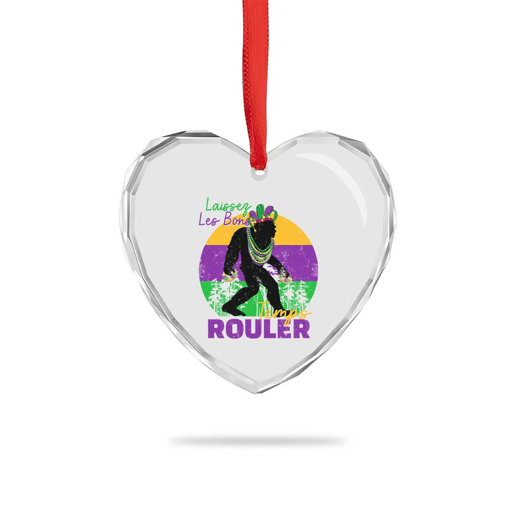 Funny Bigfoot Mardi Gras Heart Crystal Glass Ornament Laissez Les Bons Temps Rouler Bald Cypress