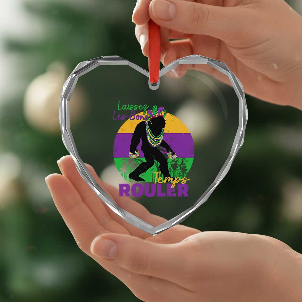 Funny Bigfoot Mardi Gras Heart Crystal Glass Ornament Laissez Les Bons Temps Rouler Bald Cypress