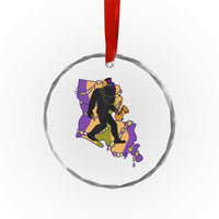 Funny Bigfoot Mardi Gras Louisiana Map Jazz Music Crystal Glass Ornament