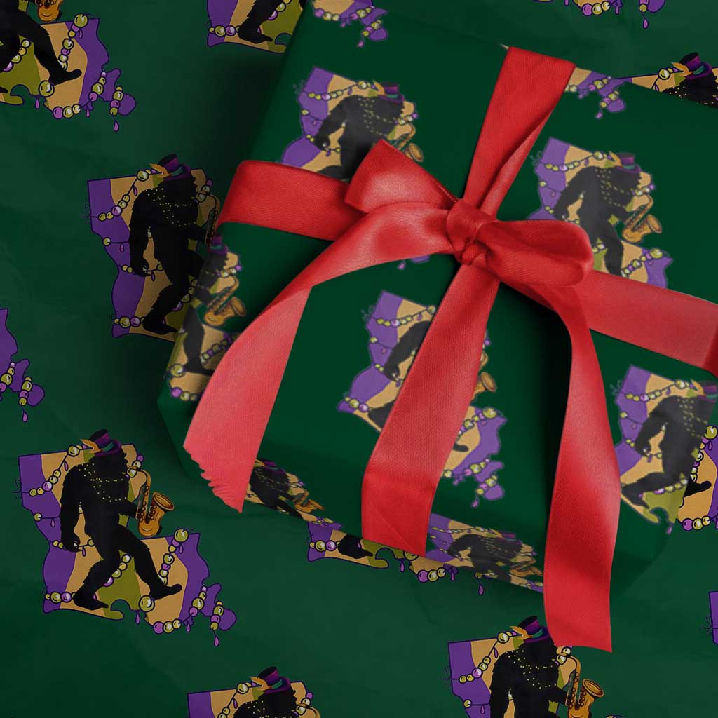 Funny Bigfoot Mardi Gras Louisiana Map Jazz Music Wrapping Paper Roll