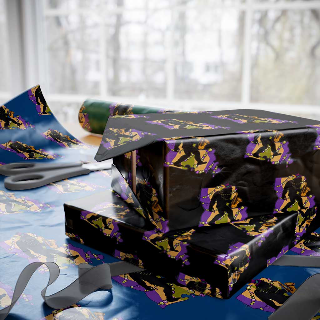 Funny Bigfoot Mardi Gras Louisiana Map Jazz Music Wrapping Paper Roll