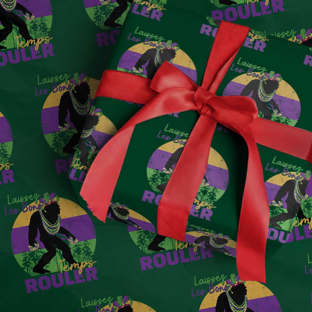 Funny Bigfoot Mardi Gras Wrapping Paper Roll Laissez Les Bons Temps Rouler Bald Cypress