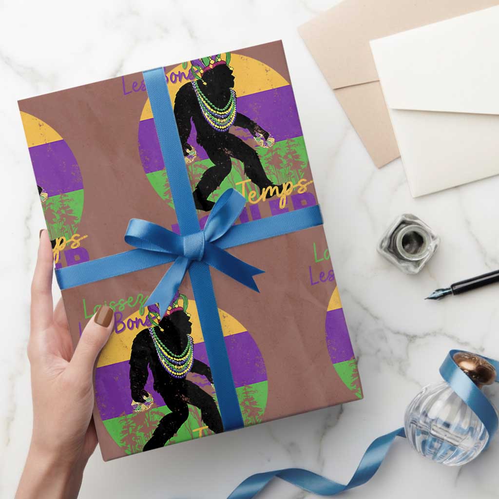 Funny Bigfoot Mardi Gras Wrapping Paper Roll Laissez Les Bons Temps Rouler Bald Cypress