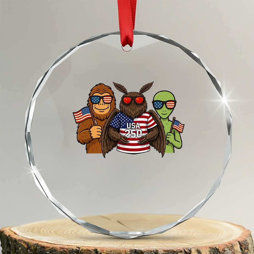 Funny Bigfoot Mothman Alien Crystal Glass Ornament USA 250th Anniversary