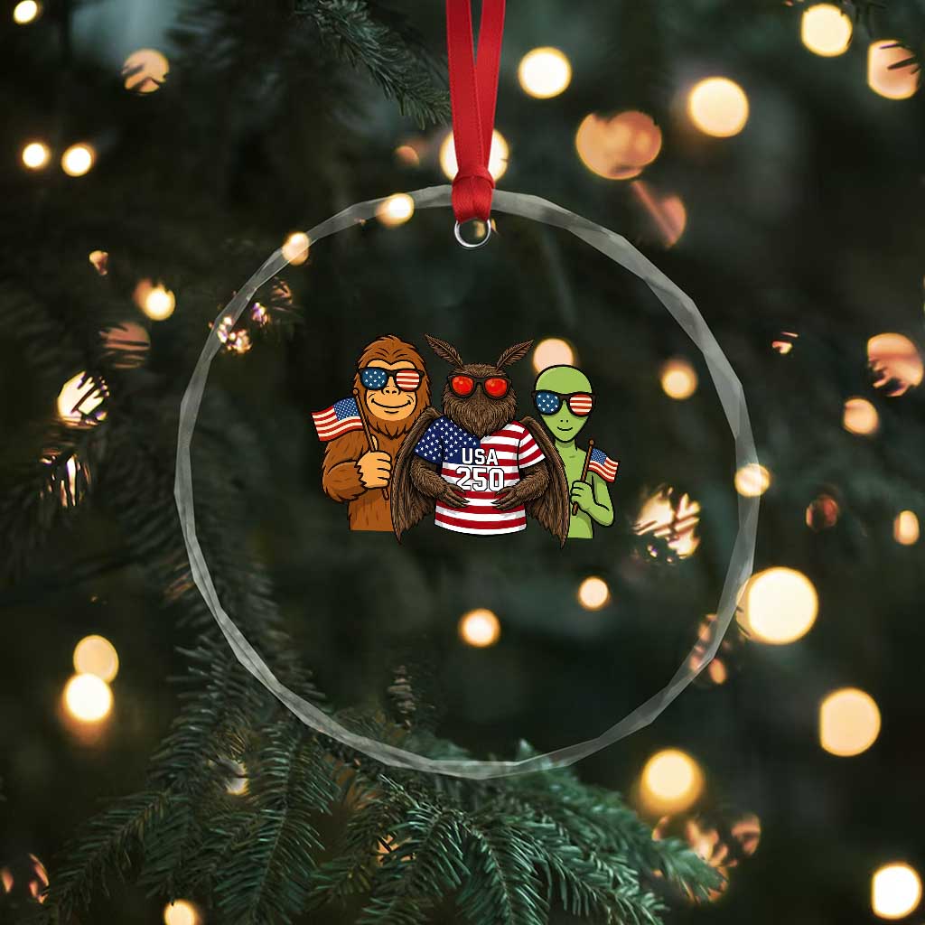 Funny Bigfoot Mothman Alien Crystal Glass Ornament USA 250th Anniversary