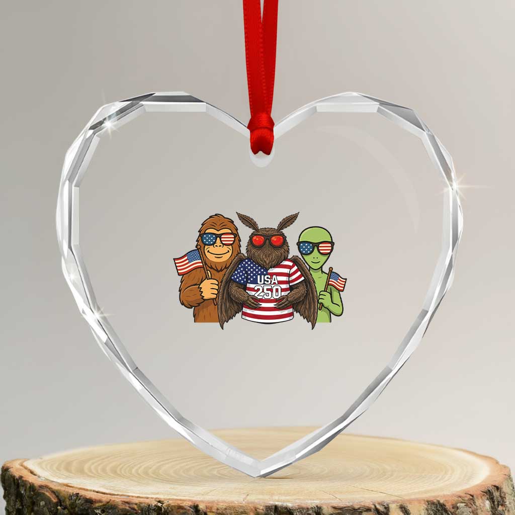 Funny Bigfoot Mothman Alien Heart Crystal Glass Ornament USA 250th Anniversary