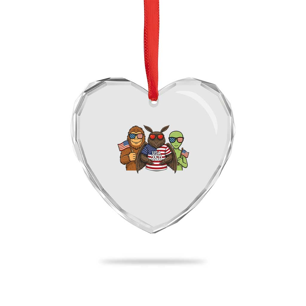 Funny Bigfoot Mothman Alien Heart Crystal Glass Ornament USA 250th Anniversary