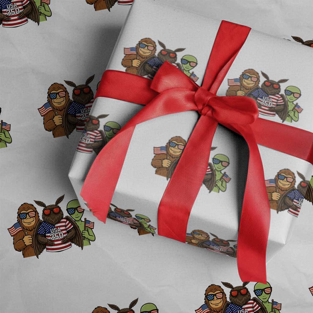 Funny Bigfoot Mothman Alien Wrapping Paper Roll USA 250th Anniversary